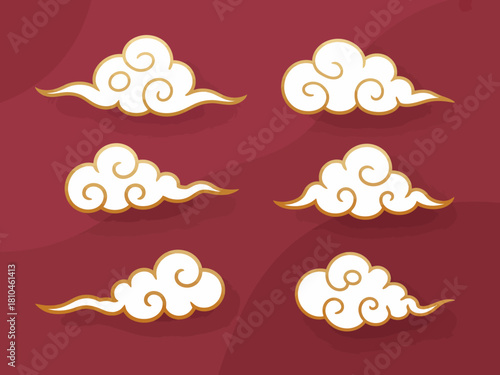 This image features a collection of elegant white clouds with intricate curly patterns, adding a touch of whimsy and lightness, perfect for various design and illustration contexts.