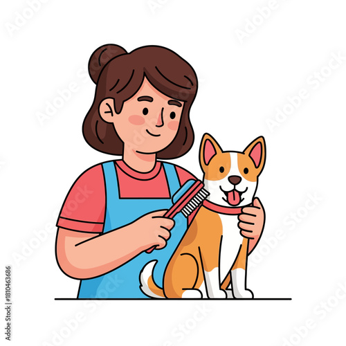 Happy Dog Grooming and Pet Care Service Illustration