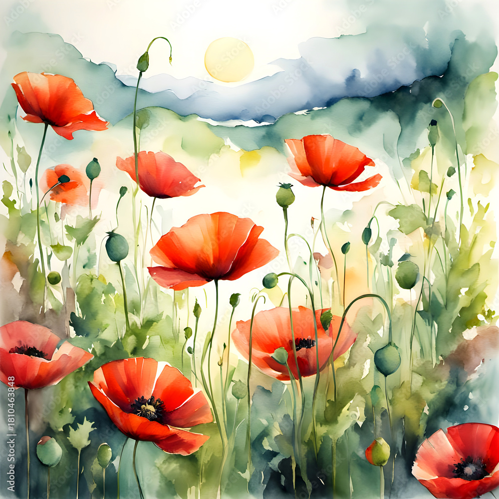 Obraz premium Watercolor Poppies