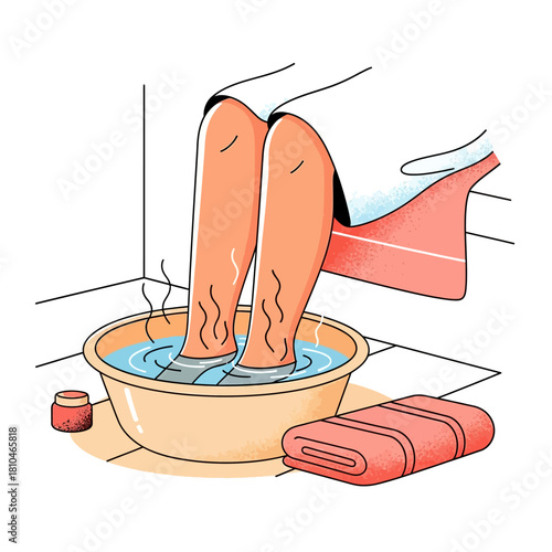 Foot Soaking Self-Care Treatment Illustration