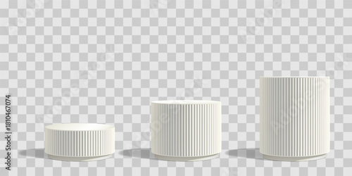 Sculpture poduim bg, marble pillar 3d isolated. Elegant column product sale, Cosmetic white stand. Luxury abstract platform, classic skincare pedestal. Empty display, clear cylinder base. Spa block