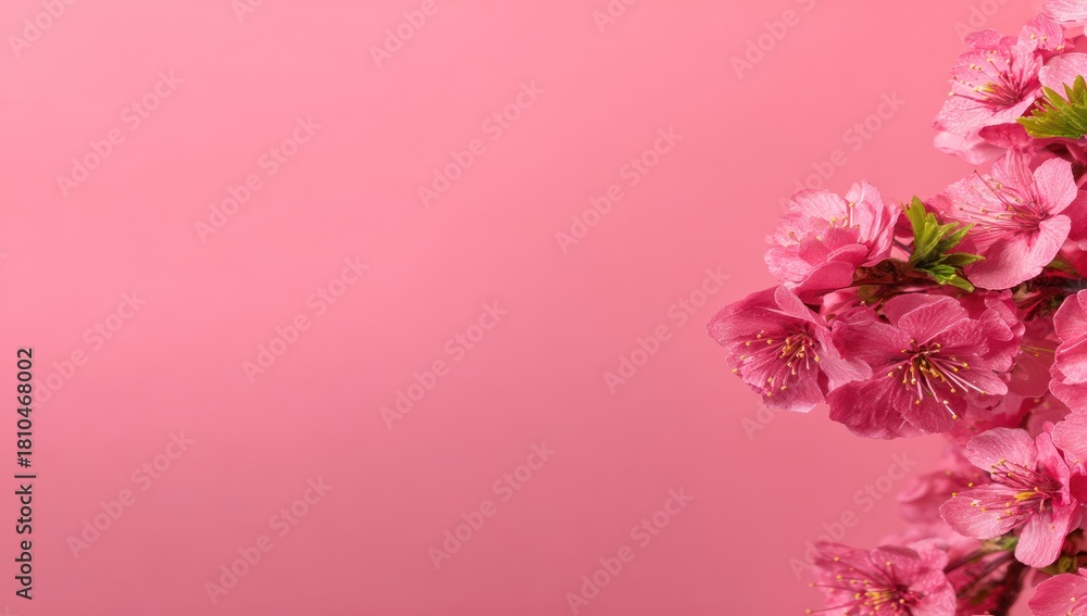 Fototapeta premium Pink blossoms against a solid pink background.