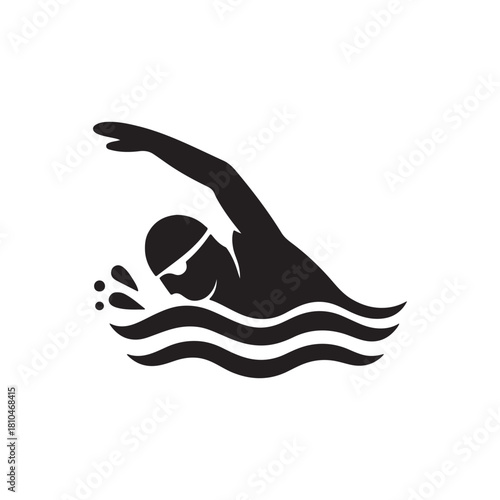 Swimmer Silhouette Vector Icon: Minimalist Black Glyph for Swimming, Pool and Sport Design