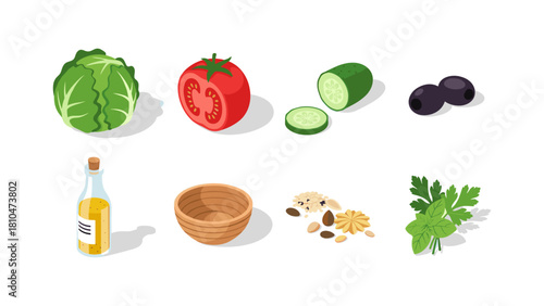 Isometric vegetables and ingredients set for healthy cooking