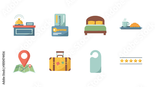 Hotel travel icon set: flat design elements for booking and accommodation