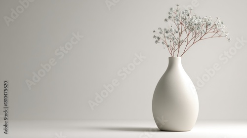 Wallpaper Mural A sleek, white vase gracefully holds delicate sprigs of baby's breath against a soft, neutral background, creating a minimalist aesthetic Torontodigital.ca