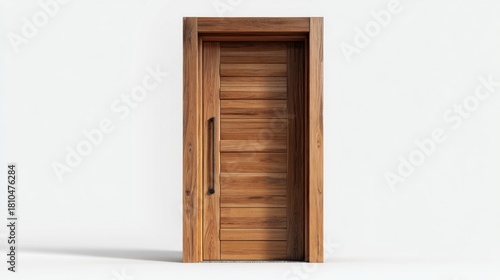 Wallpaper Mural A close-up of a modern wooden door with horizontal panels and a dark handle, set against a plain white backdrop. The door stands tall Torontodigital.ca