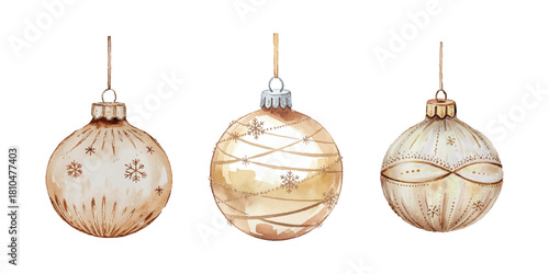Watercolour Golden Ornament Illustrations for Christmas