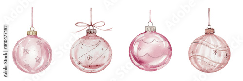 Soft Pink Watercolour Christmas Bauble Illustrations for Festive Decoration