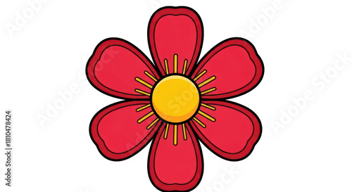 Red Five Petal Flower Illustration on Red Background