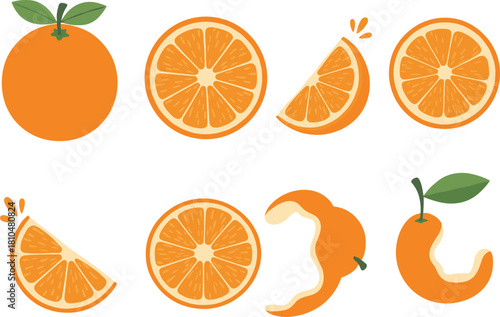 Cartoon orange fruit, sliced orange vector, juicy citrus clipart, peeled orange illustration, fresh fruit design, vitamin C source, healthy snack, food element