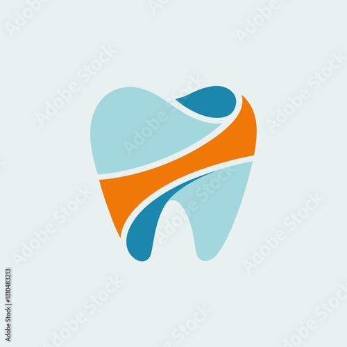 This modern logo features a stylized tooth design using contrasting blue and orange colors, symbolizing dental care and health, ideal for dental clinics or products.