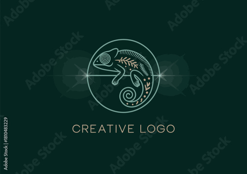 A creative logo featuring a chameleon with artistic detail, symbolizing adaptability, creativity, and uniqueness in branding for modern businesses.
