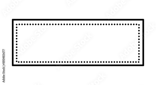 Simple black rectangular frame with a solid outer border and a dotted inner border on a white background, creating a clean graphic element.
