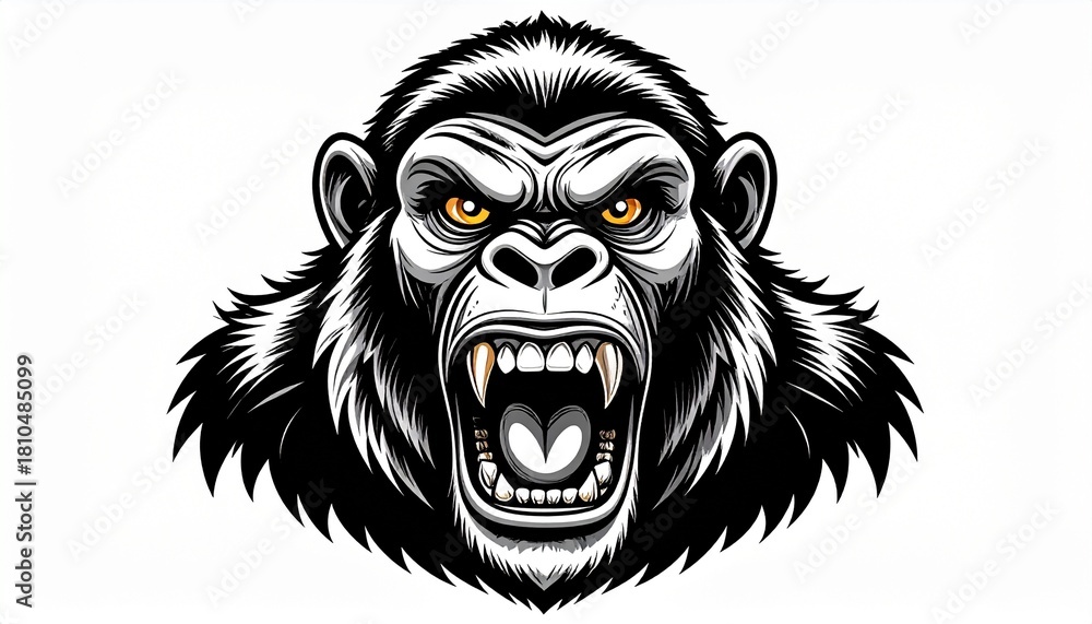 Fototapeta premium _Angry Roaring Gorilla Black and White Illustration