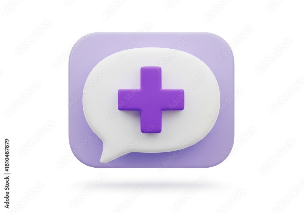 Fototapeta premium Purple plus sign inside a speech bubble icon, isolated on white background
