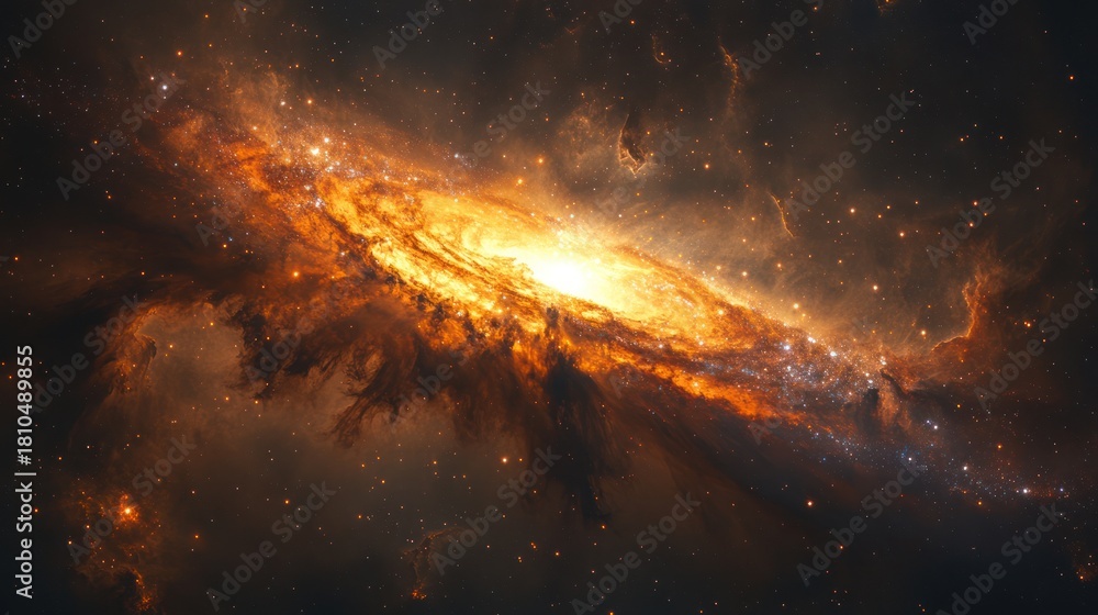 Fototapeta premium Space Nebula Spiral Galaxy; cosmic dust clouds; vast expanse; interstellar medium; astronomical photo; educational use