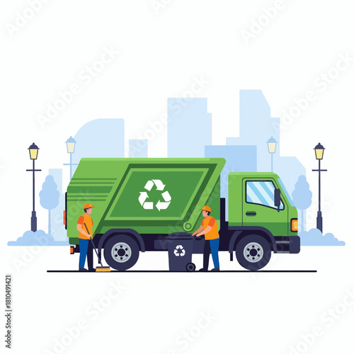 Urban Waste Management and Recycling with Sanitation Workers and Green Garbage Truck