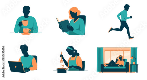 Daily Life Activities - A Collection of Silhouetted Individuals Engaged in Various Pursuits.