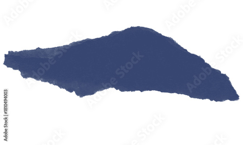 A jagged piece of dark blue material against a stark black background with rough uneven edges visible