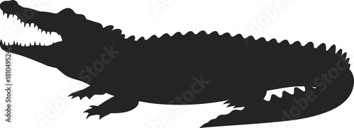 Silhouette of crocodile with open mouth, dangerous wild reptile vector illustration, wildlife animal design, predator creature art for nature and zoo themes