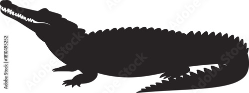 Silhouette of crocodile with sharp teeth, dangerous reptile vector illustration, wild animal design, nature predator art for zoo, jungle, and wildlife themes