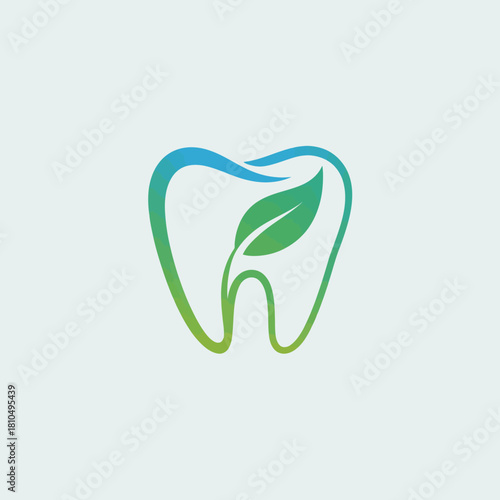 A modern and eco-friendly logo design featuring a tooth combined with a green leaf, symbolizing dental health and environmental consciousness in a stylish way.