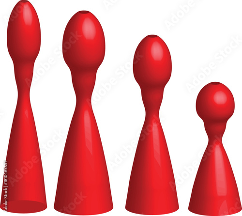 Red Abstract 3D Shapes Showing Progression, Geometric Forms or Stylized Rocket Nozzles, Modern Art and Digital Rendering