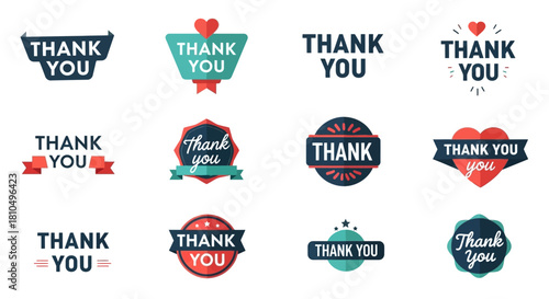 Collection of 'Thank You' Labels and Badges Perfect for Appreciation and Gratitude Messages