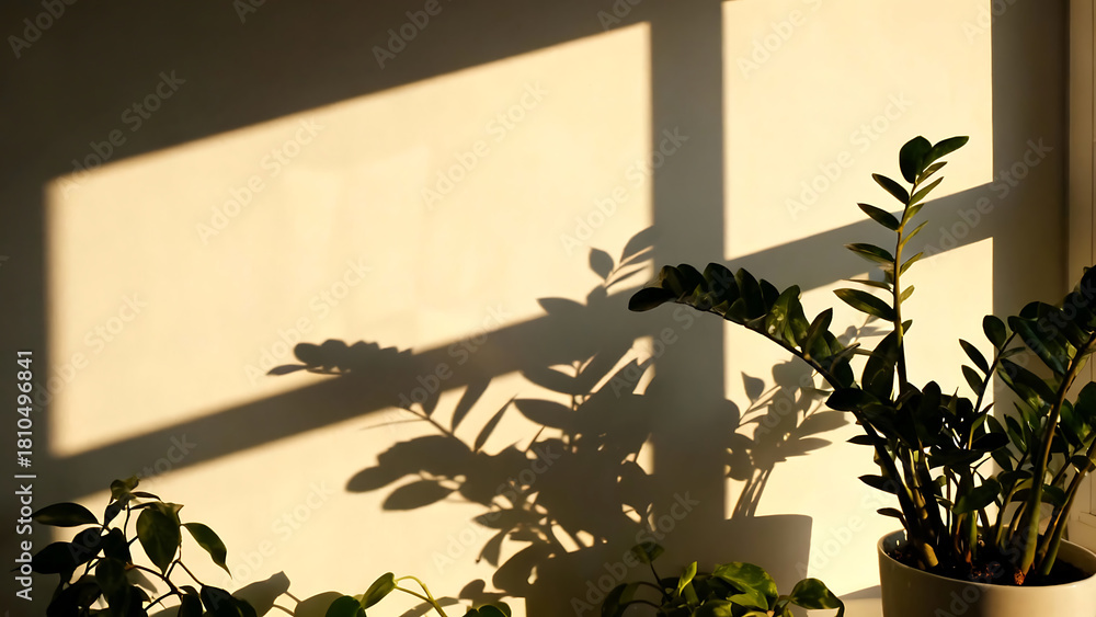 Naklejka premium Sunlit Shadows and Greenery in a Cozy Corner