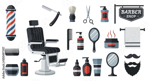 Barber Shop Tools and Equipment Collection Illustration