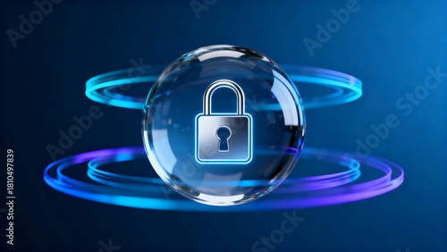 Secure Lock in Futuristic Glass Sphere with Blue Light Effects