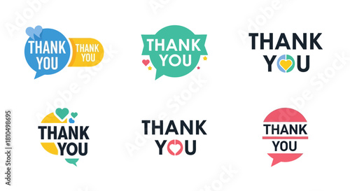 Collection of colorful thank you speech bubbles and text designs