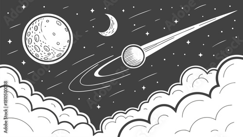 Celestial Galaxy Trail in Monochrome