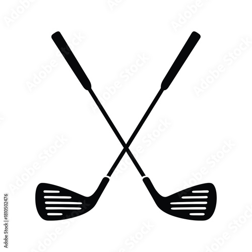 Two crossed golf clubs. stick in a white background