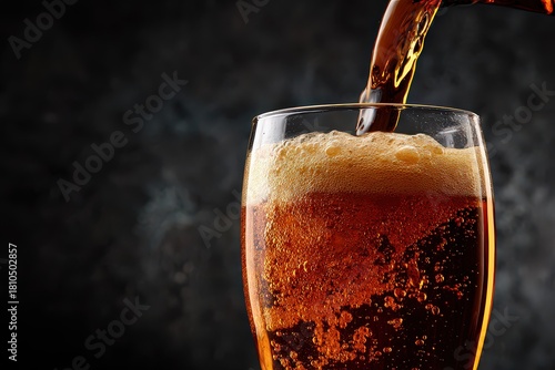 Wallpaper Mural Dark Amber Liquid Poured Into Clear Glass With Foam and Bubbles Against Dark Textured Background in Studio Setting Torontodigital.ca