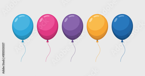 A vibrant array of five balloons in various colors, perfect for parties and celebrations, providing a festive atmosphere and joyfulness to any event or occasion.