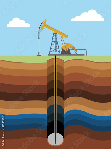 An illustration of an oil pumping rig, capturing the essence of the energy industry, showcasing the extraction of natural resources from the earth.