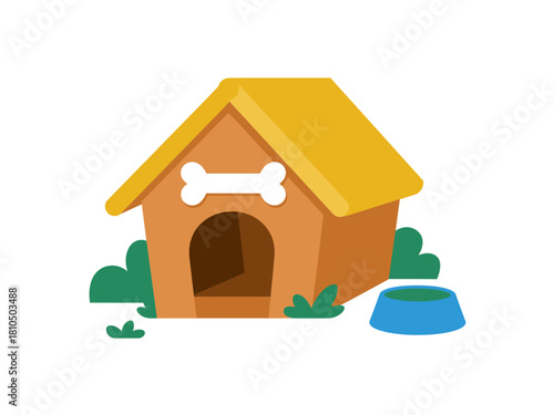 This charming illustration displays a quaint dog house alongside a food bowl, symbolizing the love and care we provide for our furry companions in an inviting way.