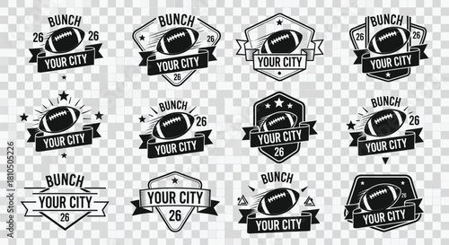 Set of American Football Logo and Emblem Templates. Collection of Black and White Rugby or Gridiron Badges for Sport Team Design.