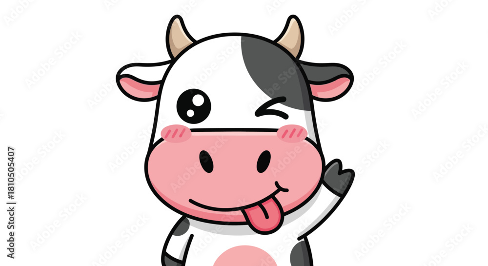 Obraz premium Cute and Playful Cartoon Cow Character Winking and Sticking Tongue Out (Tounge-out)