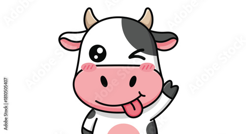 Cute and Playful Cartoon Cow Character Winking and Sticking Tongue Out (Tounge-out)