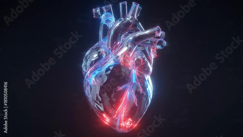 Beating Digital Human Heart Hologram Loop Futuristic Medical Science