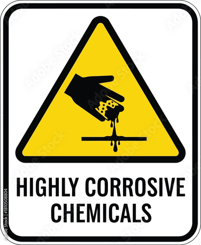 Highly corrosive chemicals warning sign safety hazard symbol hazardous material danger alert vector