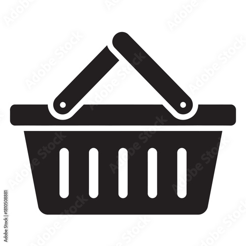 black and white vector icons featuring various picnic and shopping baskets, symbolizing commerce, grocery, storage, and outdoor leisure