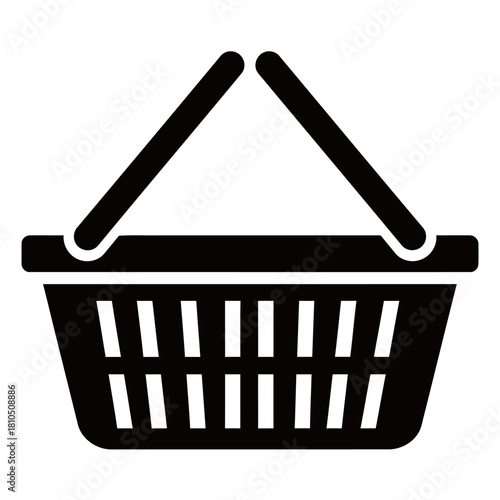 black and white vector icons featuring various picnic and shopping baskets, symbolizing commerce, grocery, storage, and outdoor leisure