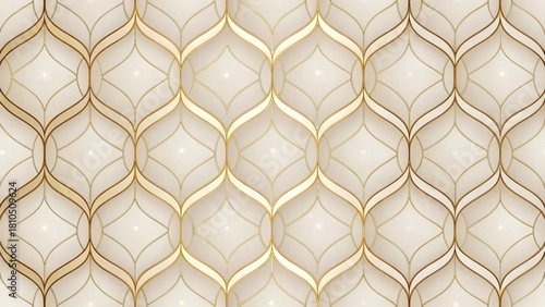 Minimal Moroccan Trellis Pattern in Soft Gold on Cream – Seamless Luxury Wallpaper