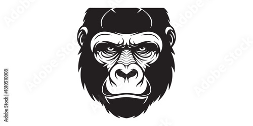 Gorilla Face Illustration with Bold Outlines and Solid Tones