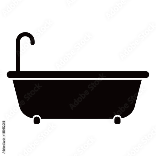 black and white vector icons showcasing different styles of bathtubs and clawfoot tubs, representing relaxation, hygiene, bathroom fixtures, and luxury plumbing