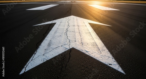 A Forward Arrow Signified Direction and Progression With A Sunrise Backdrop